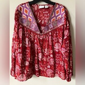 RACHEL ZOE Boho Red and Purple Floral Blouse